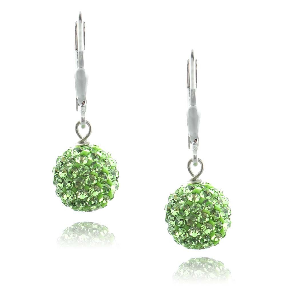 Sterling Silver Peridot Swarovski Elements Fireball Leverback Dangle Earrings, 10mm - Grocery