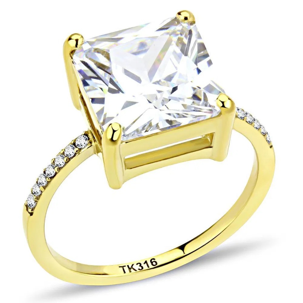 DA172 - IP Gold(Ion Plating) Stainless Steel Ring with AAA Grade CZ in Clear - Grocery
