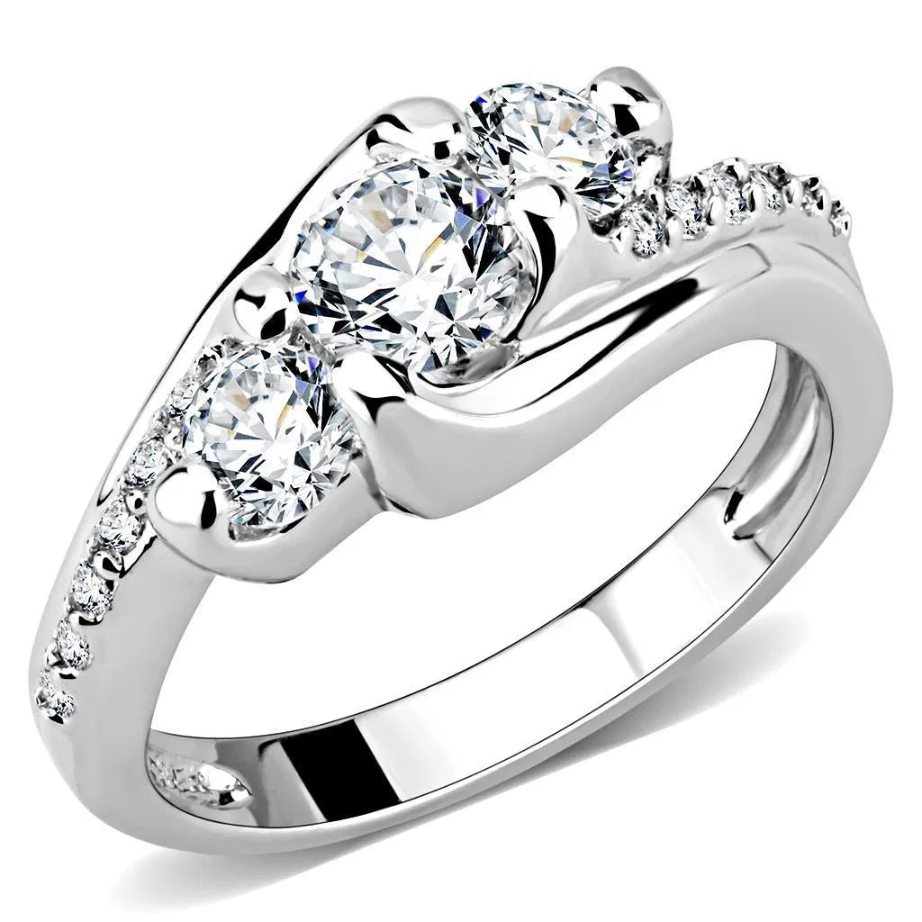 3W1512 - Rhodium Brass Ring with AAA Grade CZ in Clear - Grocery
