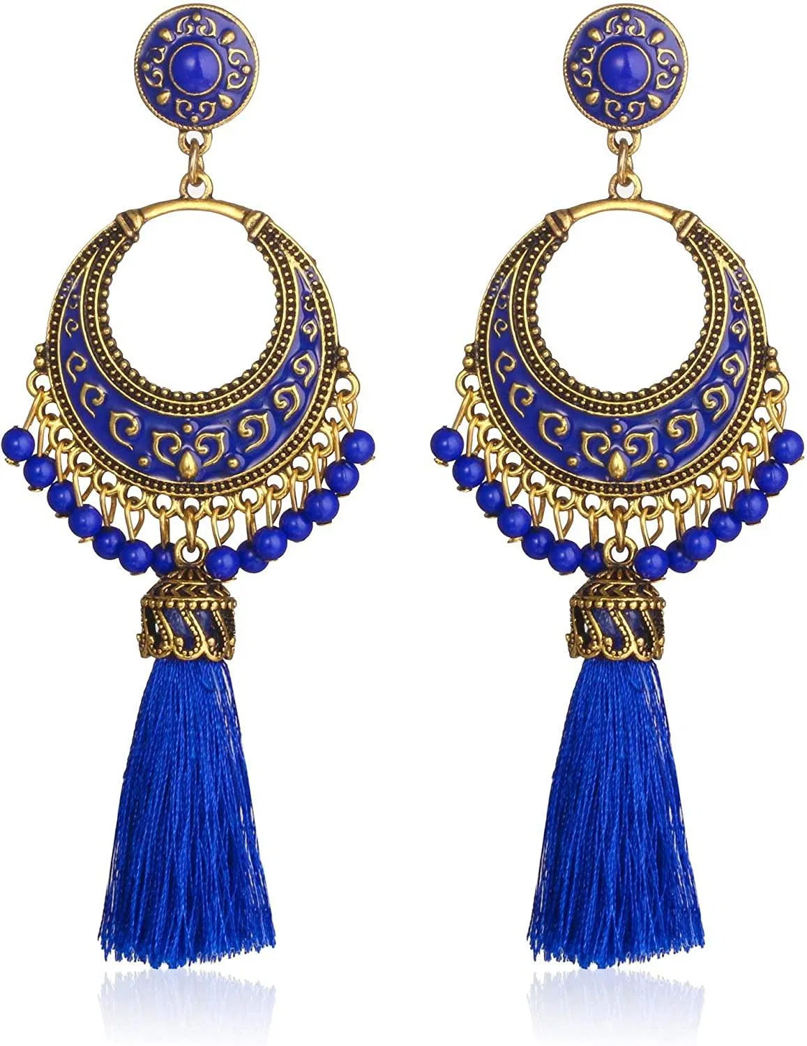 Colorful Tassel Earrings for Women Large Bohemian Dangle Earrings Vintage Fashion Bead Drop Dangle Earrings Valentine Birthday Gift - Grocery