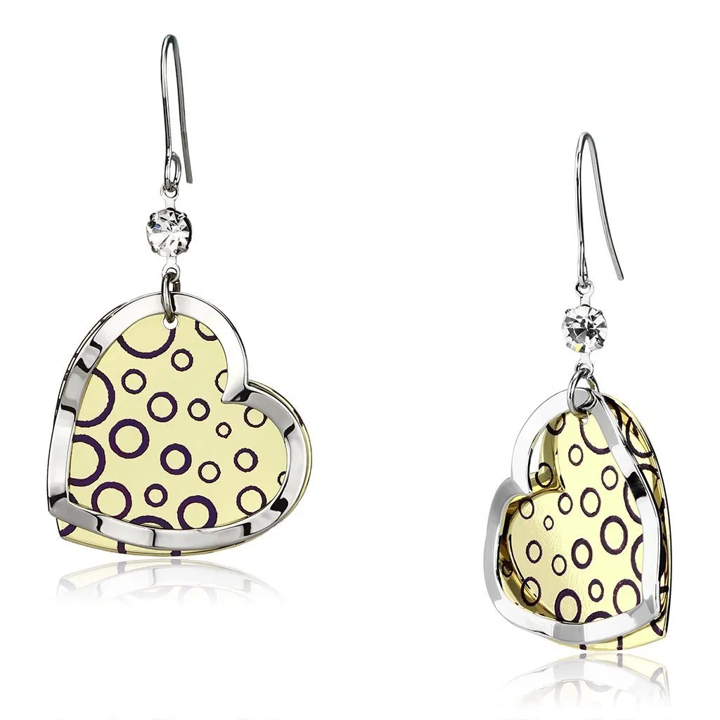 LO2694 - Gold+Rhodium Iron Earrings with Top Grade Crystal in Clear - Grocery