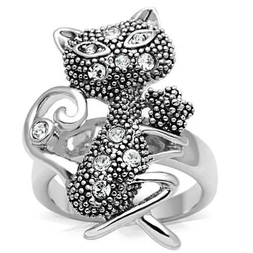 3W036 - Rhodium Brass Ring with Top Grade Crystal in Clear - Grocery