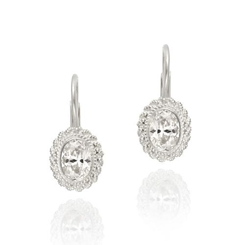 Sterling Silver CZ Oval Leverback Earrings - Grocery