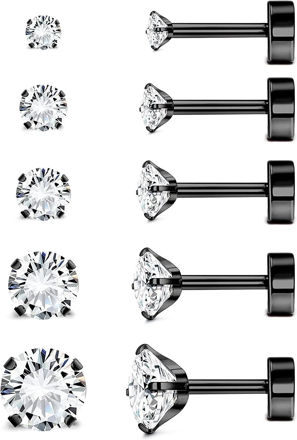 CZ Stud Earrings for Women Men Stainless 3mm 4mm 5mm 6mm 8mm Cubic Zirconia Cartilage Helix Earrings Studs 20G Flatback Earrings - Grocery
