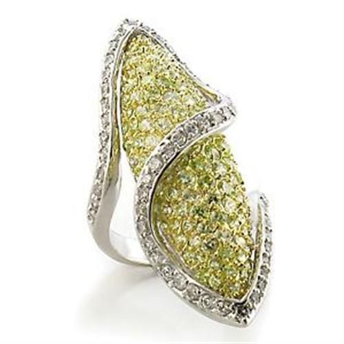LOA579 - Gold+Rhodium Brass Ring with AAA Grade CZ in Apple Green color - Grocery