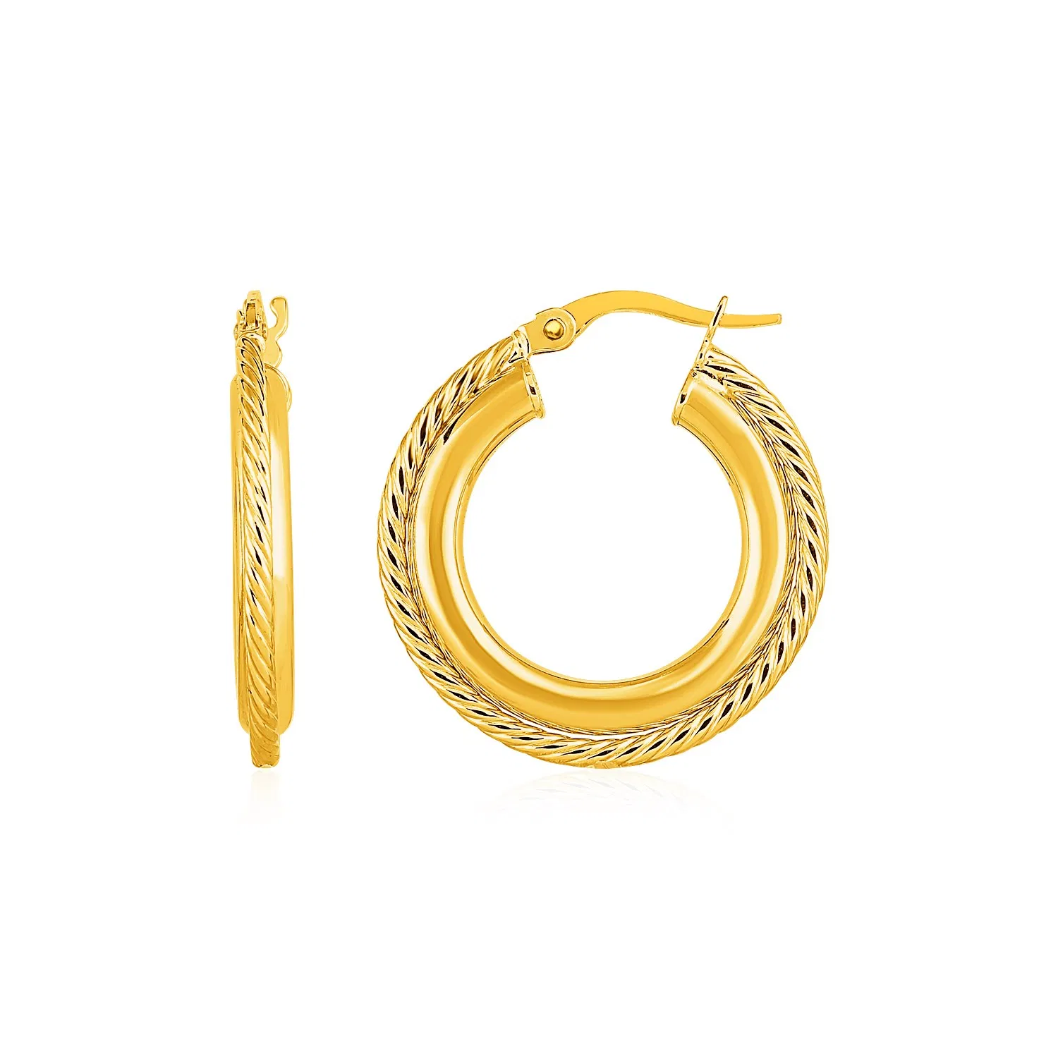 Rope Texture Hoop Earrings in 14k Yellow Gold(4x15mm) - Grocery