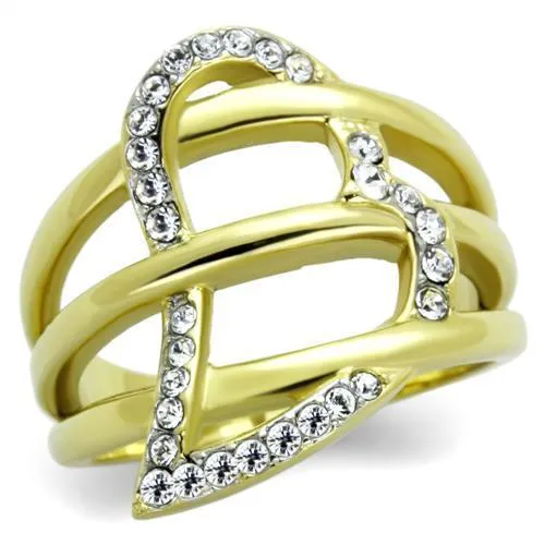 TK1913 - Two-Tone IP Gold (Ion Plating) Stainless Steel Ring with Top Grade Crystal in Clear - Grocery