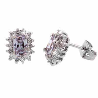 Sterling Silver Lavender & White CZ Flower Stud Earrings - Grocery