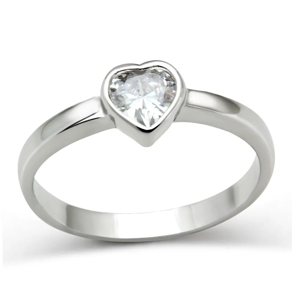 3W107 - Rhodium Brass Ring with AAA Grade CZ in Clear - Grocery
