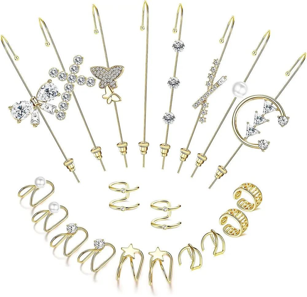 20 Pcs Ear Cuffs Crawler Hook Earrings For Women Ear Wrap Climbers Earrings Unique Ear Piercing - Grocery