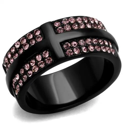 TK2280 - IP Black(Ion Plating) Stainless Steel Ring with Top Grade Crystal in Light Amethyst - Grocery