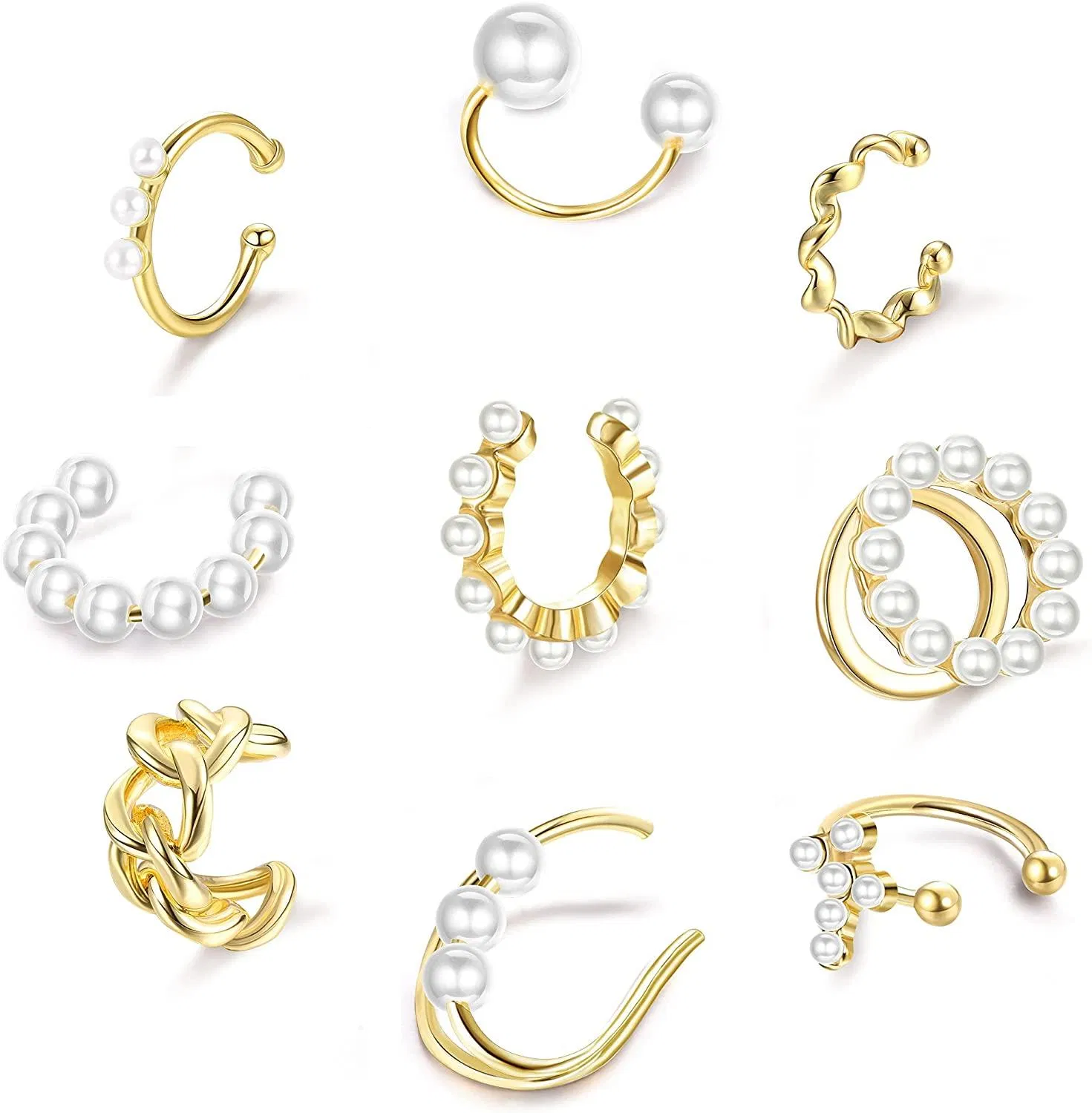 9Pcs Pearl Ear Cuffs For Non-Pierced Ears Dainty Helix Cuff Earrings For Women Clips On Cartilage Earrings - Grocery