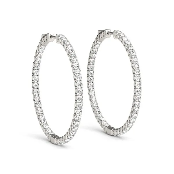 14k White Gold Diamond Hoop Earrings with Shared Prong Setting (2 cttw) - Grocery