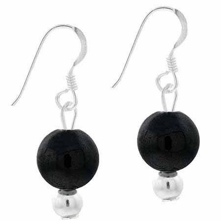 Sterling Silver 8mm Onyx Bead Dangle Earrings - Grocery