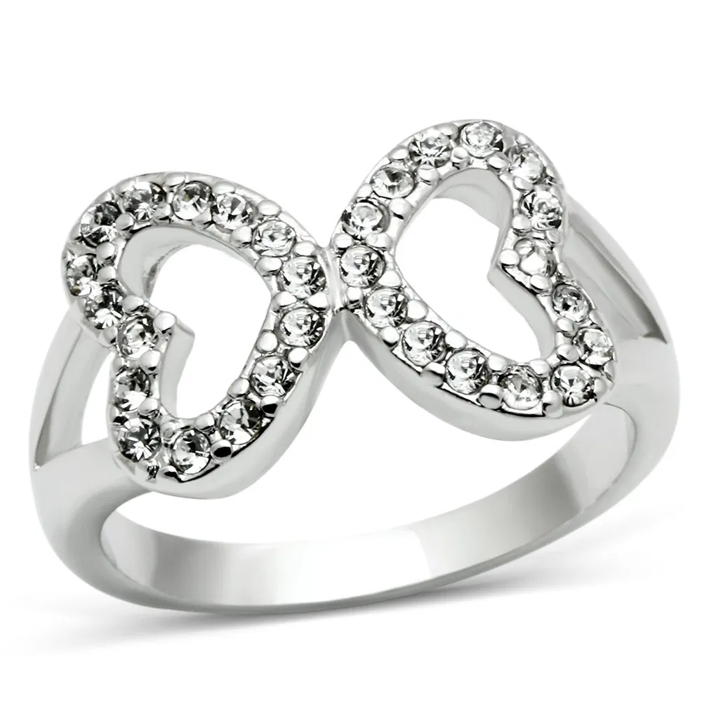 3W189 - Rhodium Brass Ring with Top Grade Crystal in Clear - Grocery