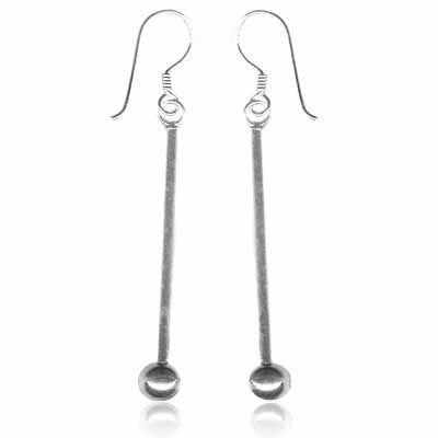 Sterling Silver Bar & Bead Dangle Earrings - Grocery
