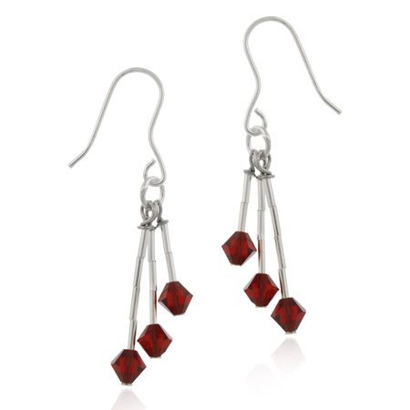 Sterling Silver Genuine Swarovski Dark Red Crystal Drop Earrings - Grocery