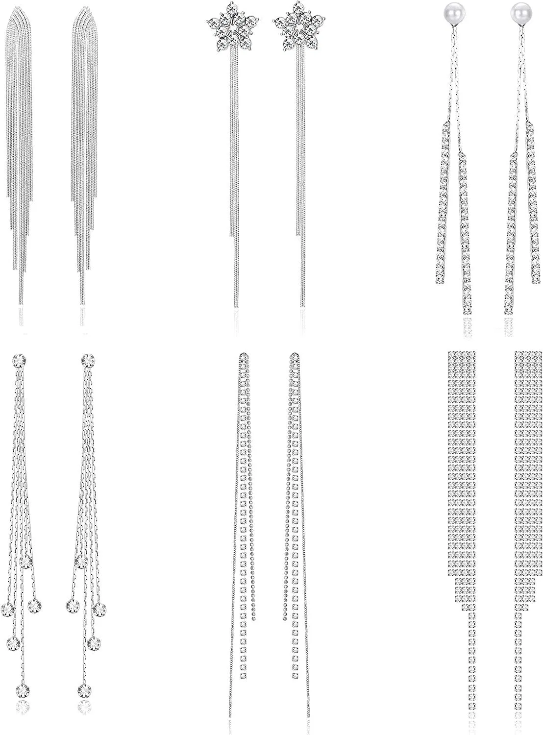 6 Pairs Long Tassel Drop Dangle Earrings for Women Chain Earrings Rhinestone Linear Drop Earrings Thread Geometric Bridal Earrings Jewelry - Grocery