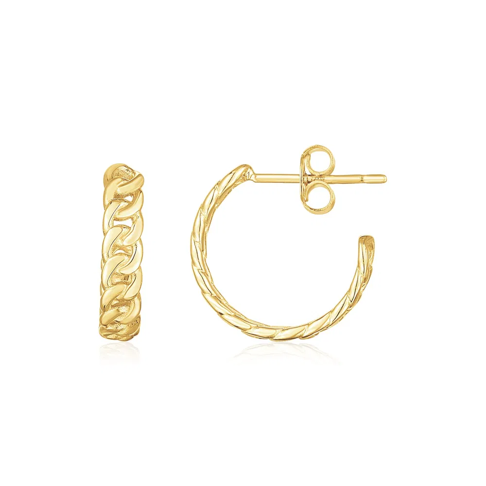 14K Yellow Gold Slender Curb Chain Hoop Earrings - Grocery