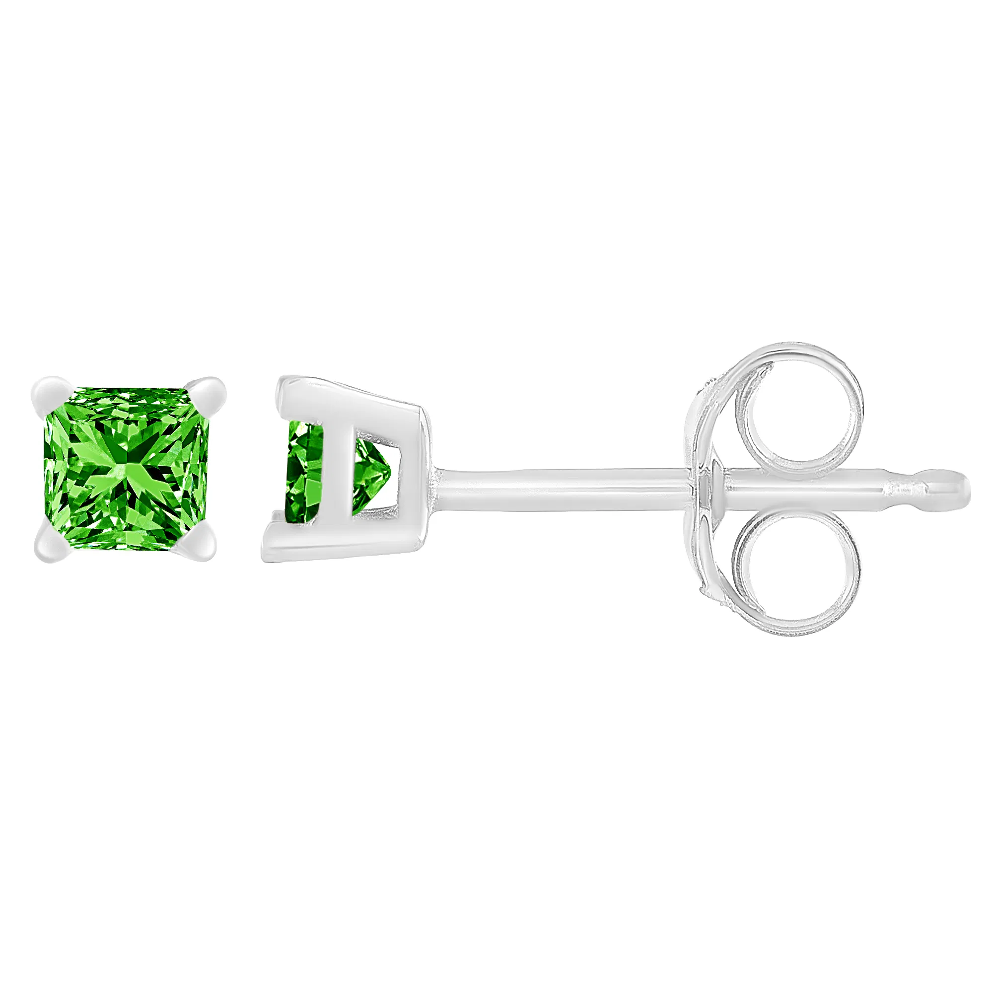 .925 Sterling Silver 1/5 Cttw Princess-Cut Square Green Diamond Stud Earrings (Fancy Color-Enhanced, I2-I3 Clarity) - Grocery
