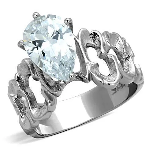TK1534 - High polished (no plating) Stainless Steel Ring with AAA Grade CZ in Clear - Grocery