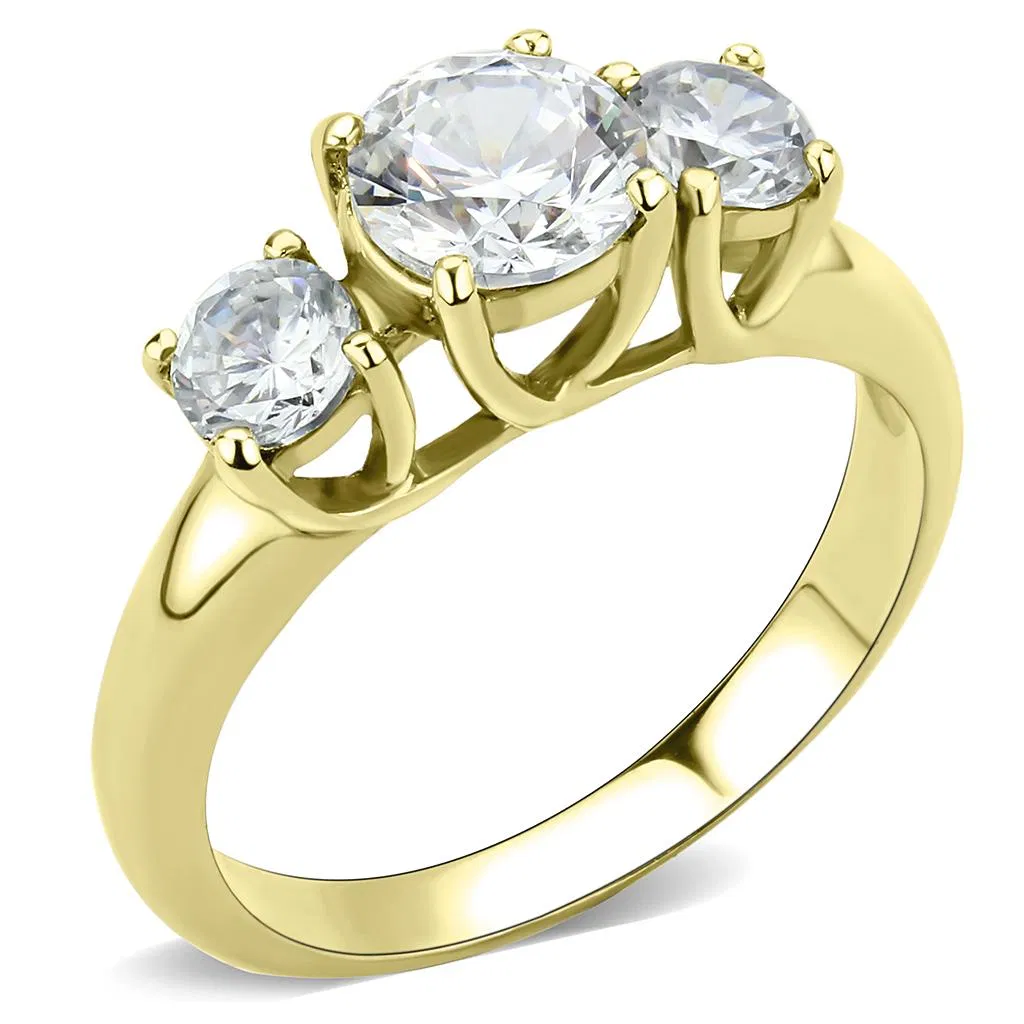 TK3673 - IP Gold(Ion Plating) Stainless Steel Ring with AAA Grade CZ in Clear - Grocery
