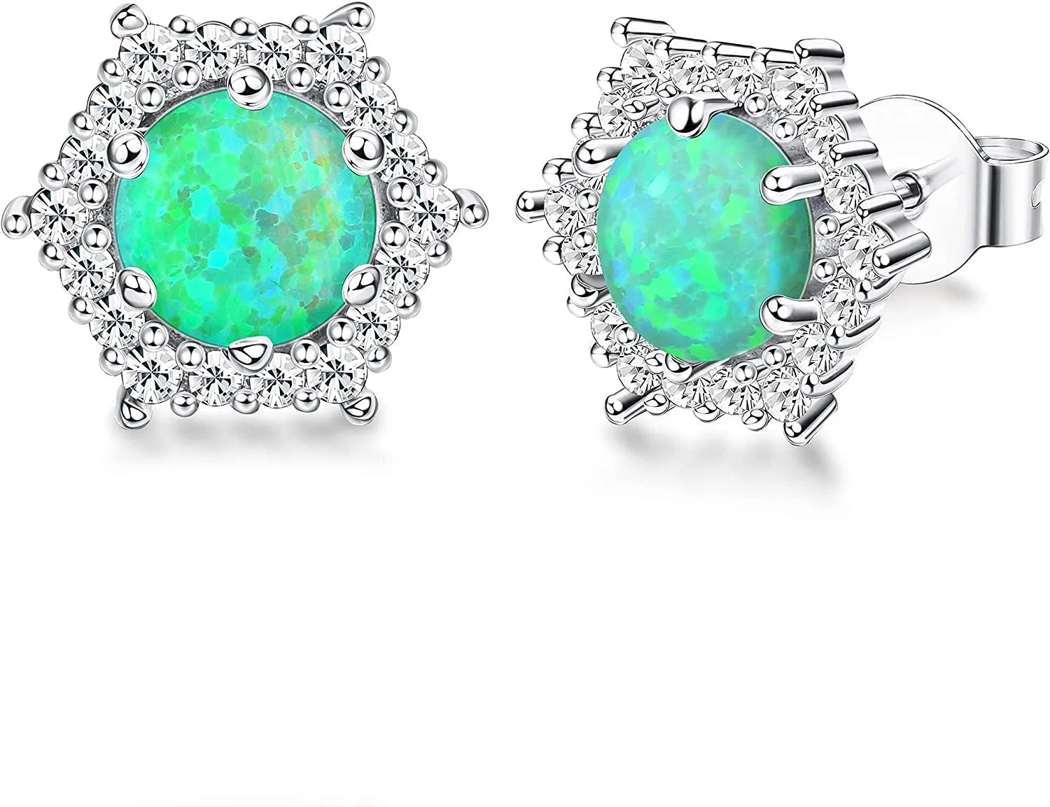 Opal Stud Earrings For Women 6mm Opal and Cubic Zirconia Halo Stud Earrings Statement Earrings October Birthstone Earrings - Grocery