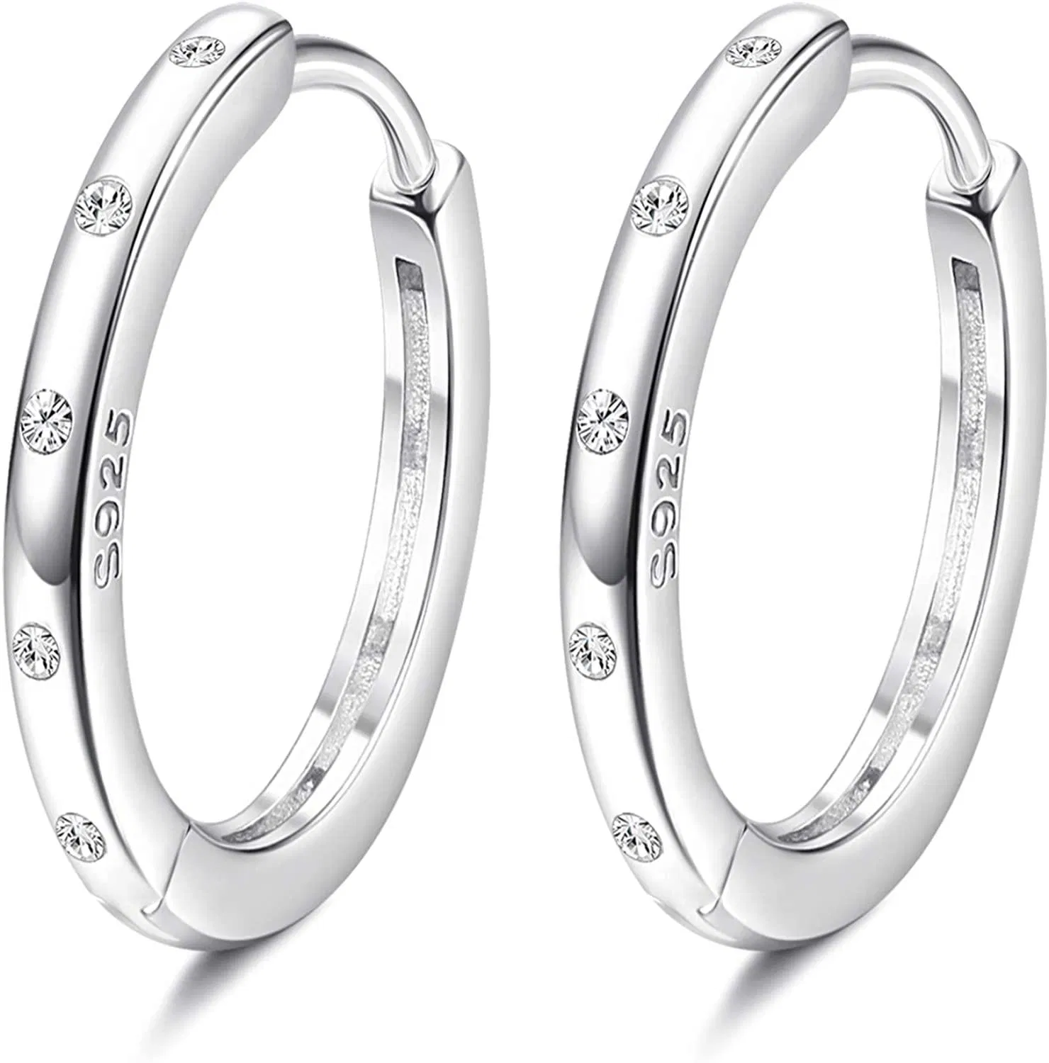 925 Sterling Silver Small Hoop Earrings for Women Men Cubic Zirconia Hypoallergenic Huggie Hoop Earrings 20mm - Grocery