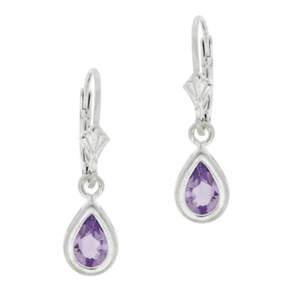 Sterling Silver Amethyst Teardrop Leverback Dangle Earrings - Grocery