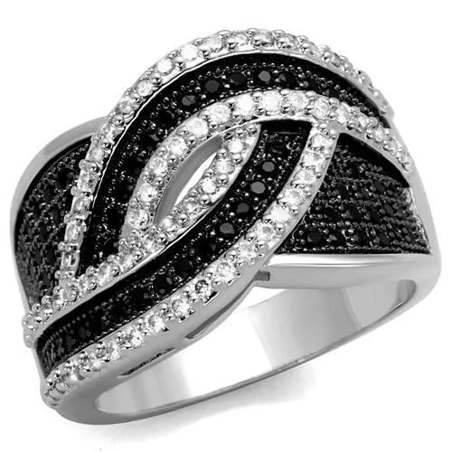 3W1090 - Rhodium + Ruthenium Brass Ring with AAA Grade CZ in Black Diamond - Grocery