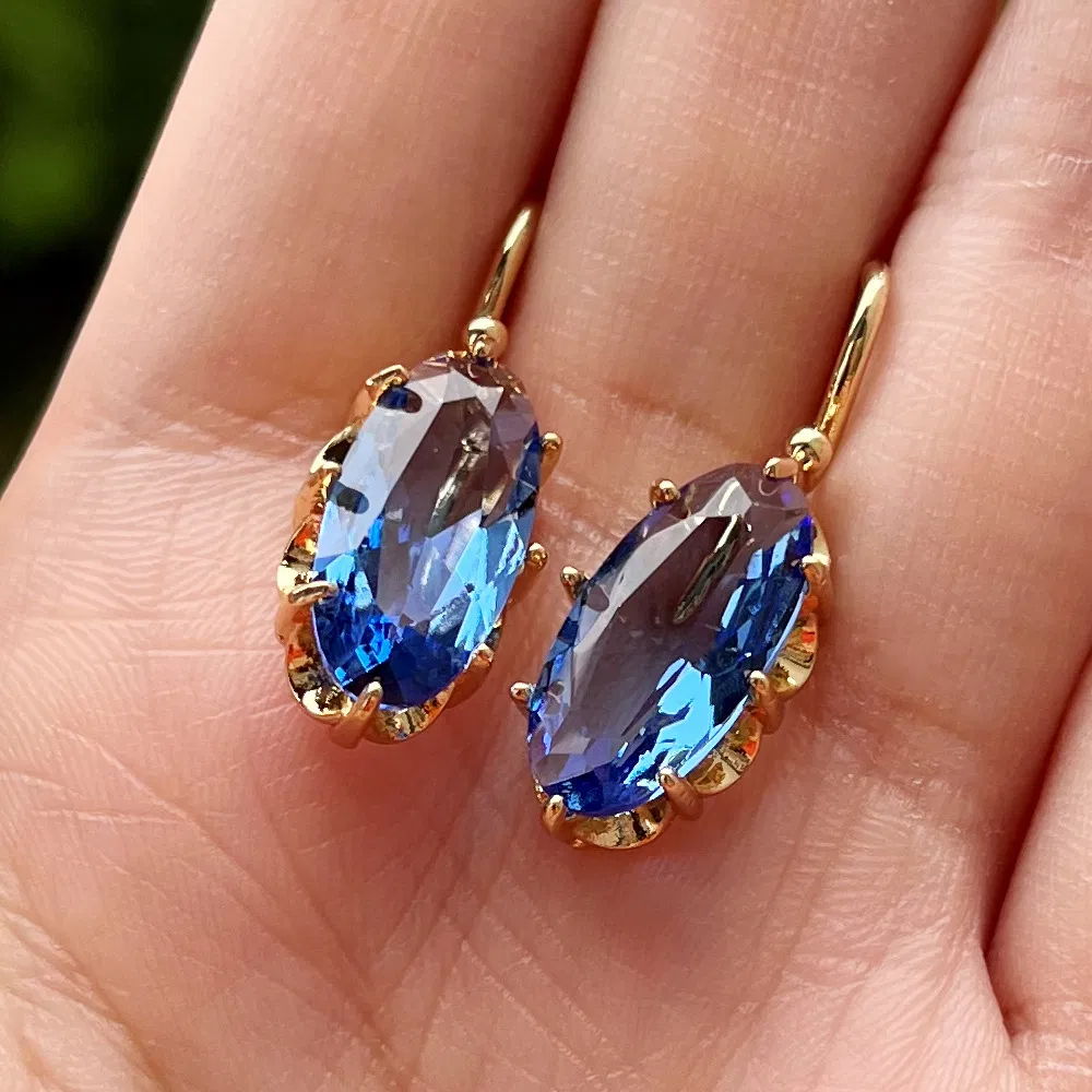 18K Gold Plated Chic Bridal Wedding Dangle Earrings Oval Faux Gemstone Earrings Women's Jewelry Gifts - Grocery