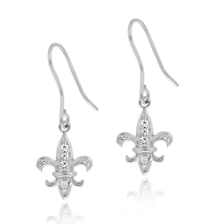 Sterling Silver CZ Fleur De Lis Dangle Earrings - Grocery