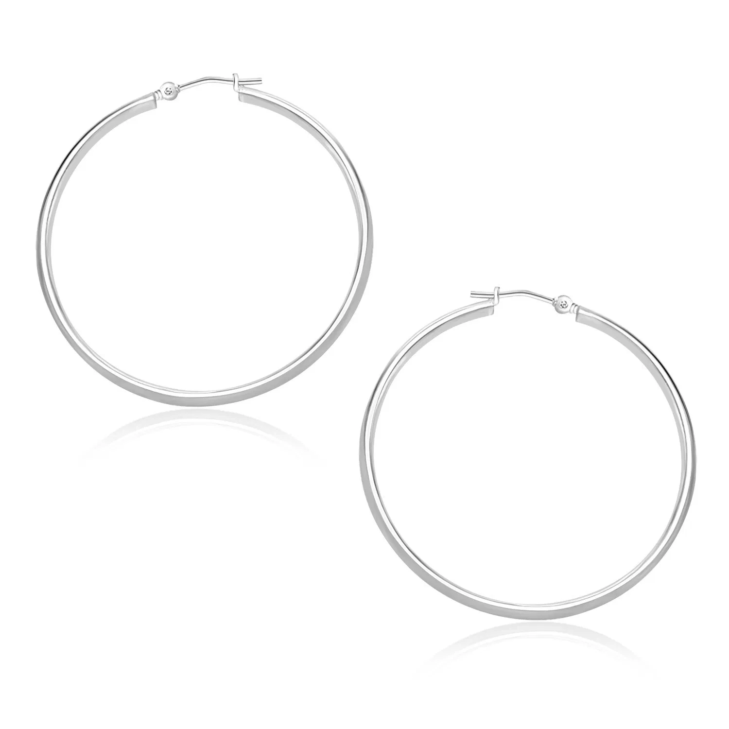 10k White Gold Polished Hoop Earrings (1.5x30mm) - Grocery