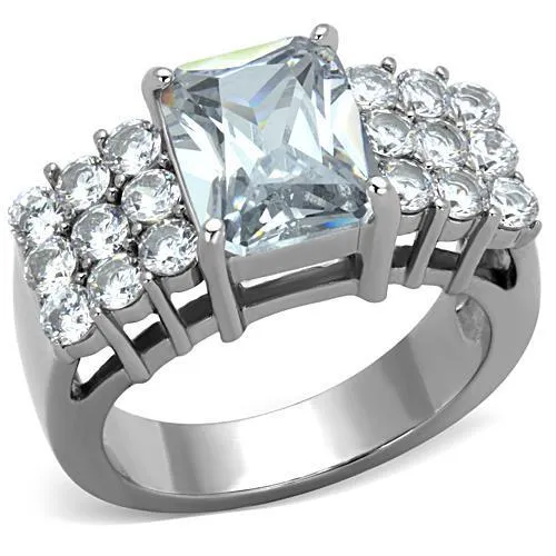 TK1753 - High polished (no plating) Stainless Steel Ring with AAA Grade CZ in Clear - Grocery