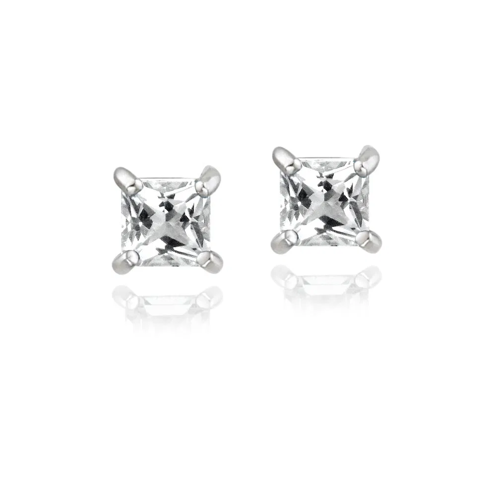 Sterling Silver .5ct White Topaz Square Stud Earrings, 3mm - Grocery