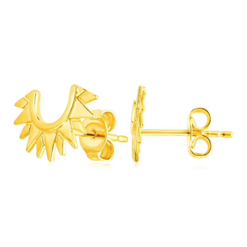 14k Yellow Gold Half Sunburst Post Earrings - Grocery