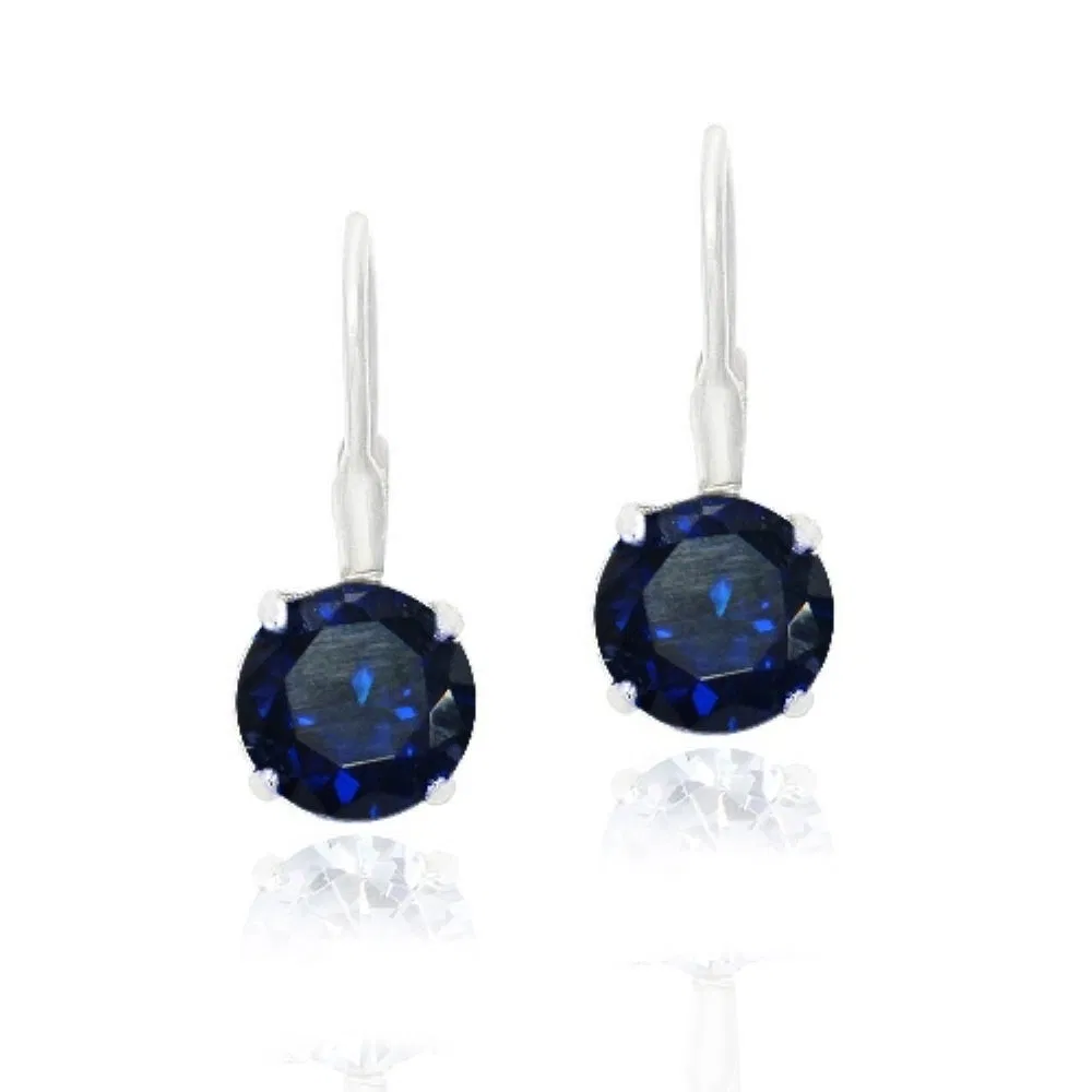 Sterling Silver 2ct Created Blue Sapphire Leverback Earrings - Grocery