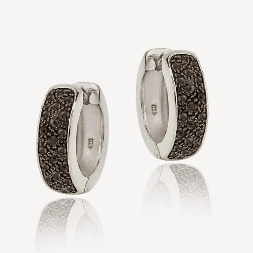 Black Diamond Accent Huggies Hoop Earrings - Grocery