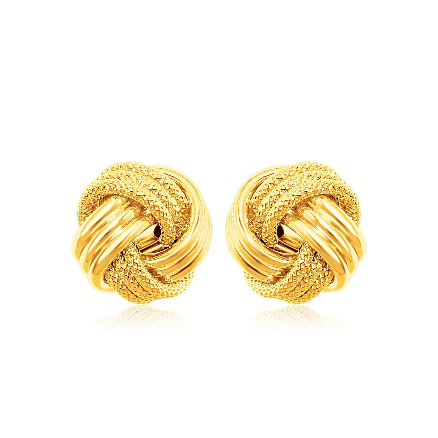 14k Yellow Gold Love Knot with Ridge Texture Earrings - Grocery