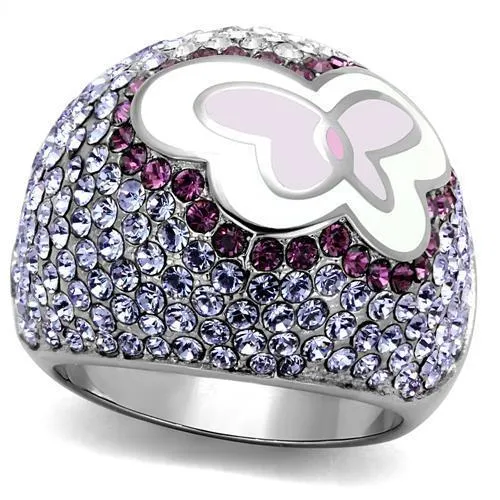 TK2125 - High polished (no plating) Stainless Steel Ring with Top Grade Crystal in Multi Color - Grocery