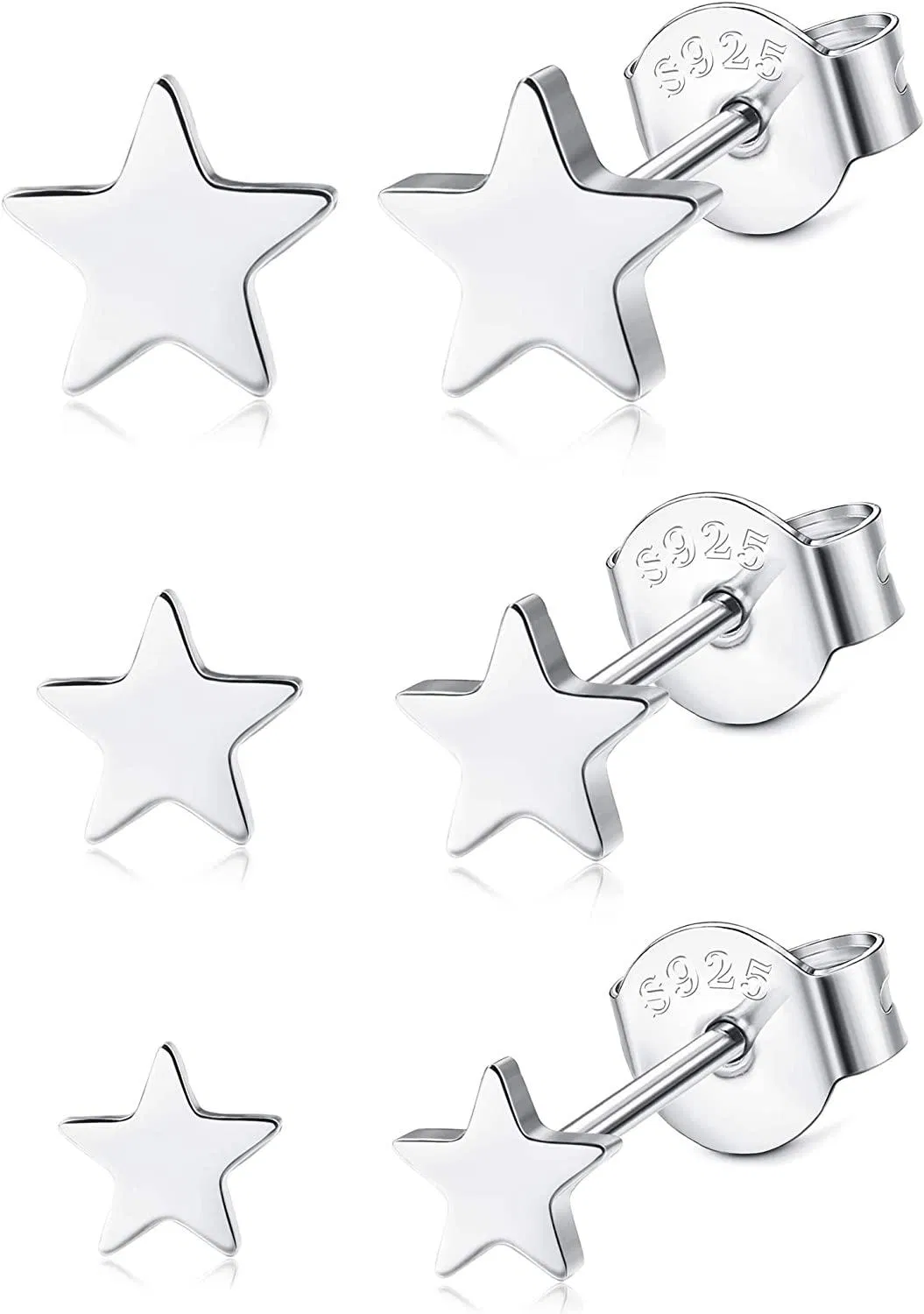 3Pairs 925 Star Earrings Sterling Silver Stud Earrings Set for Women Cartilage Piercing Stud Star Earrings Jewelry - Grocery