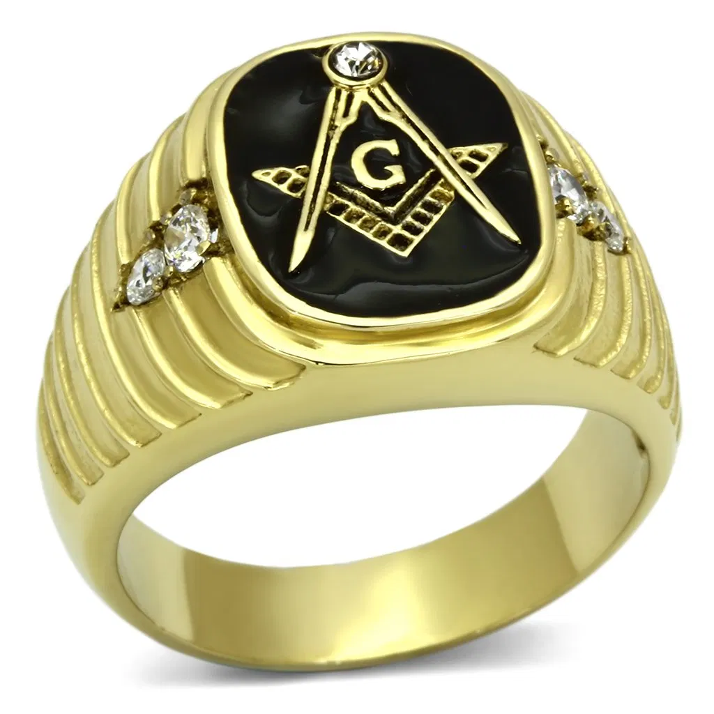TK776 - IP Gold(Ion Plating) Stainless Steel Ring with Top Grade Crystal in Clear - Grocery