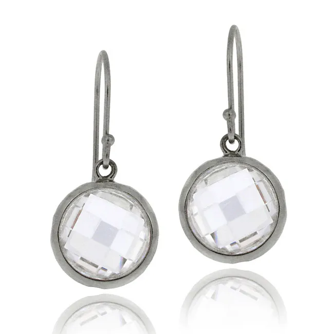 Black Rhodium Overlay Sterling Silver 5ct CZ Circle Brushed Drop Dangle Earrings - Grocery