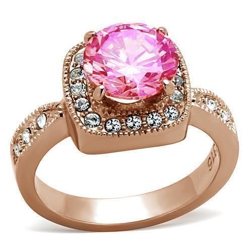 LOA1149 - IP Rose Gold(Ion Plating) Brass Ring with AAA Grade CZ in Light Rose - Grocery
