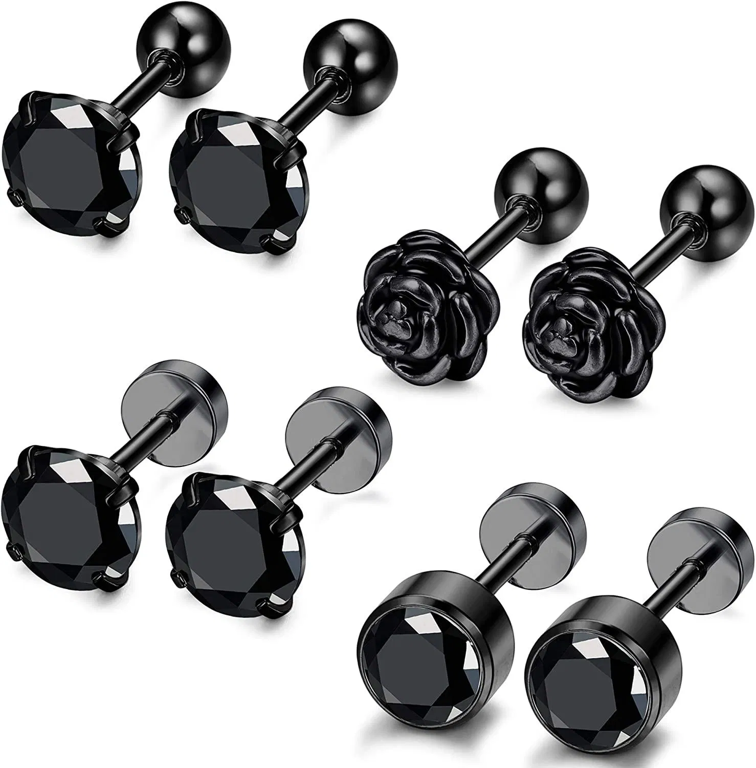 Stainless Cartilage Stud Earrings for Women Men CZ Flower Cartilage Helix Conch Piercings - Grocery