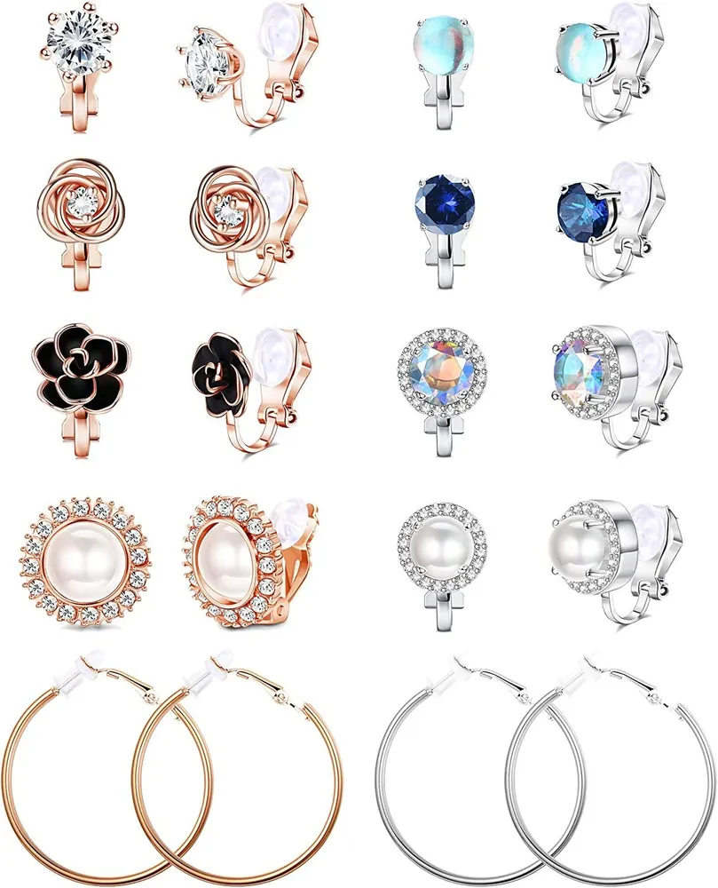 10 Pairs Clip On Earrings for Women Clip On Hoop Earrings Butterfly Flower Heart CZ Pearl Clip Stud Earrings Clip On Earrings Set Non Pierced Earrings - Grocery