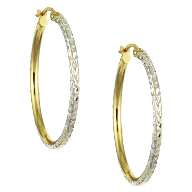 22k Gold over Sterling Silver 40mm Diamond-Cut Hoop Earrings - Grocery