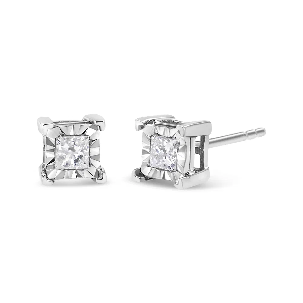 .925 Sterling Silver 1/2 Cttw Miracle Set Princess-cut Diamond Solitaire Stud Earrings (H-I Color, I3 Clarity) - Grocery