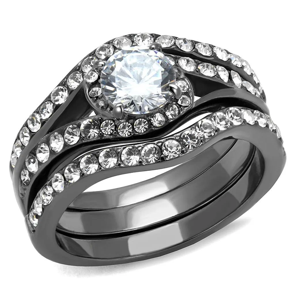 TK2739 - IP Light Black (IP Gun) Stainless Steel Ring with AAA Grade CZ in Clear - Grocery