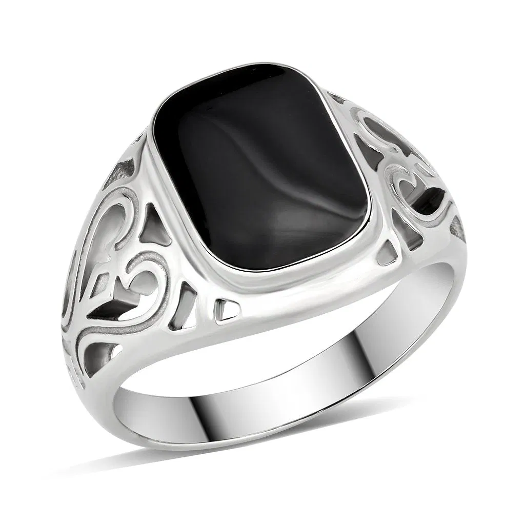 TK3753 High polished Stainless Steel Ring with Epoxy in Jet - Grocery
